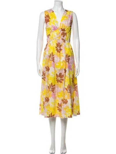 Pre-owned Xirena Floral Print Long Dress W/ Tags In Yellow