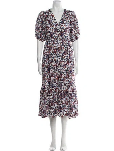 Pre-owned Xirena Floral Print Long Dress In White