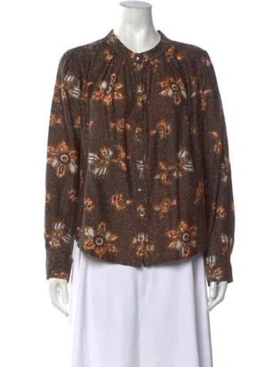 Pre-owned Xirena Floral Print Long Sleeve Blouse In Black/orange