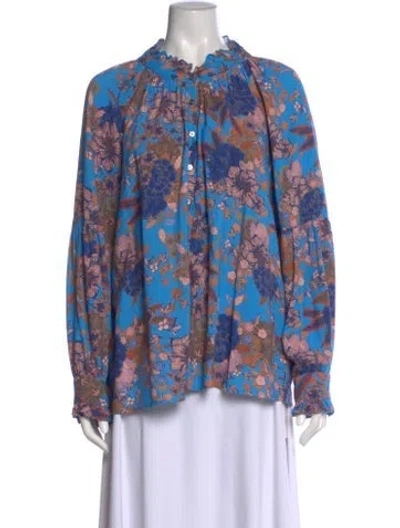 Pre-owned Xirena Floral Print Long Sleeve Blouse In Blue