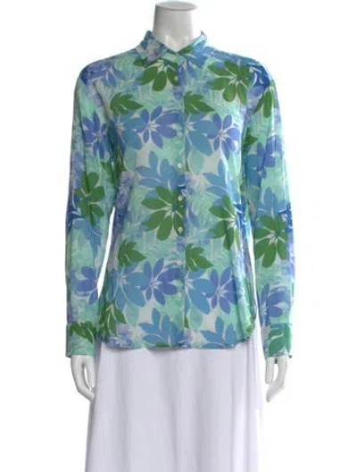 Pre-owned Xirena Floral Print Long Sleeve Blouse In Blue