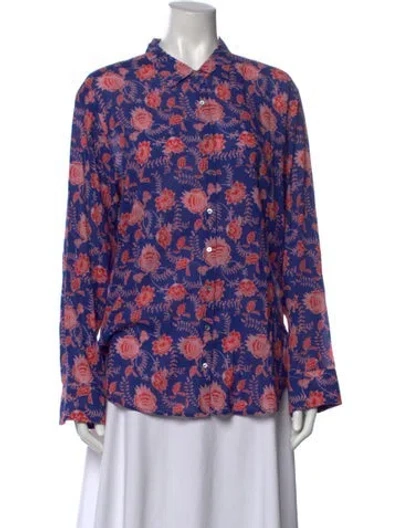 Pre-owned Xirena Floral Print Long Sleeve Blouse In Blue