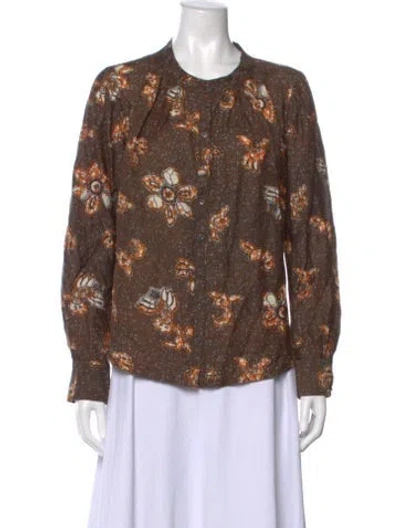 Pre-owned Xirena Floral Print Long Sleeve Blouse In Brown