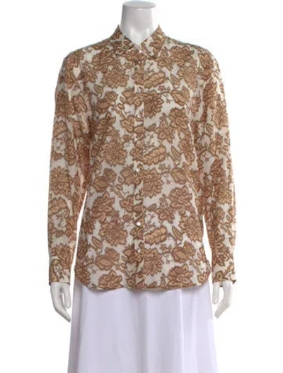 Pre-owned Xirena Floral Print Long Sleeve Blouse In Neutral