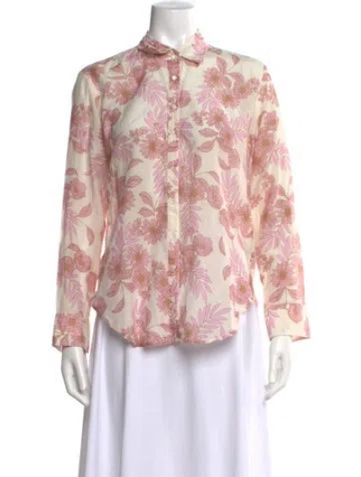 Pre-owned Xirena Floral Print Long Sleeve Blouse In Neutral