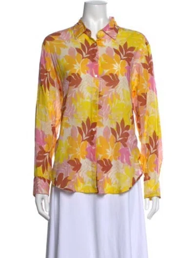 Pre-owned Xirena Floral Print Long Sleeve Blouse In Neutrals