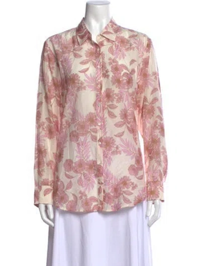 Pre-owned Xirena Floral Print Long Sleeve Blouse In Neutrals