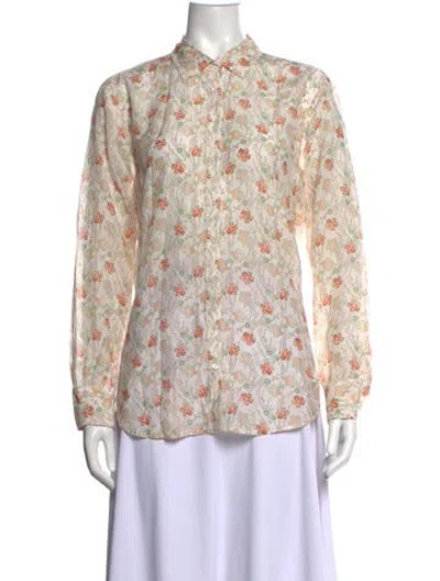 Pre-owned Xirena Floral Print Long Sleeve Blouse In Neutrals