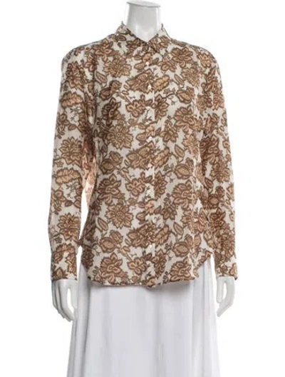Pre-owned Xirena Floral Print Long Sleeve Blouse In Neutrals