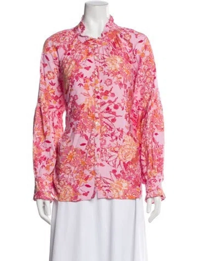 Pre-owned Xirena Floral Print Long Sleeve Blouse In Pink