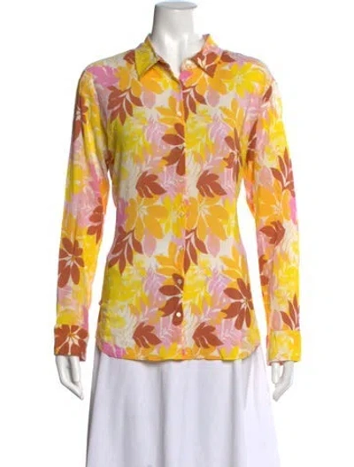 Pre-owned Xirena Floral Print Long Sleeve Blouse In Pink