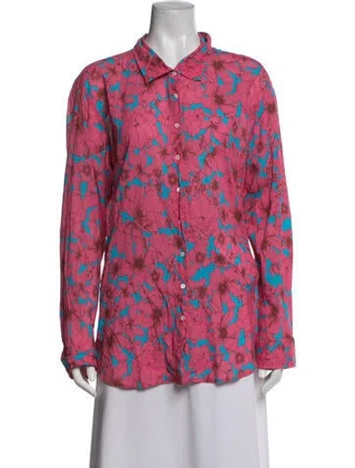 Pre-owned Xirena Floral Print Long Sleeve Blouse In Pink