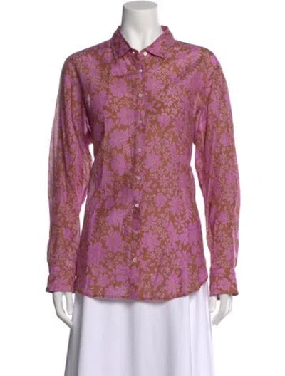 Pre-owned Xirena Floral Print Long Sleeve Blouse In Purple