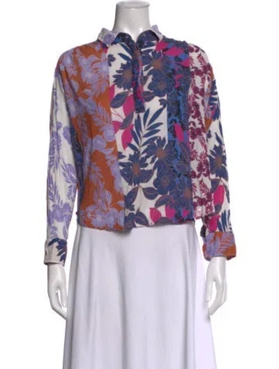 Pre-owned Xirena Floral Print Long Sleeve Blouse In Purple