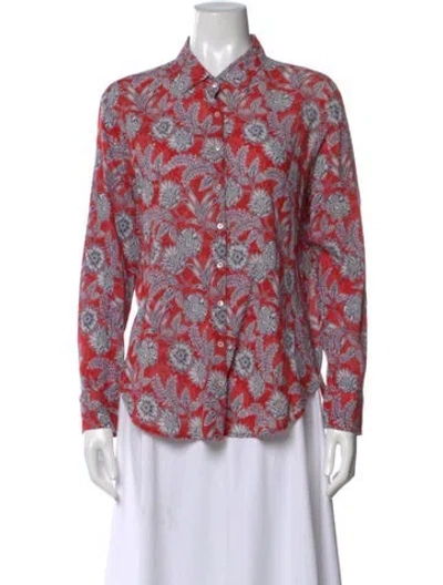 Pre-owned Xirena Floral Print Long Sleeve Blouse In Red