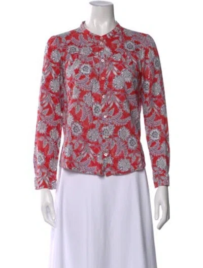 Pre-owned Xirena Floral Print Long Sleeve Blouse In Red