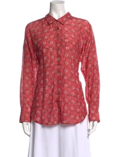 Pre-owned Xirena Floral Print Long Sleeve Blouse In Red
