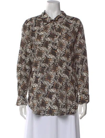 Pre-owned Xirena Floral Print Long Sleeve Blouse W/ Tags In Black
