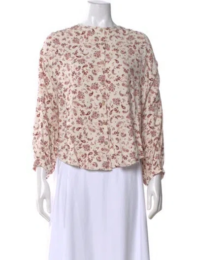 Pre-owned Xirena Floral Print Long Sleeve Blouse In White
