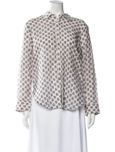 Pre-owned Xirena Floral Print Long Sleeve Blouse In White
