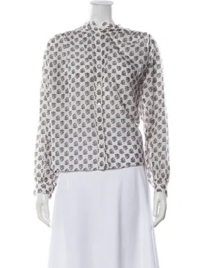 Pre-owned Xirena Floral Print Long Sleeve Blouse In White