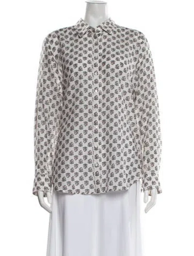 Pre-owned Xirena Floral Print Long Sleeve Blouse In White