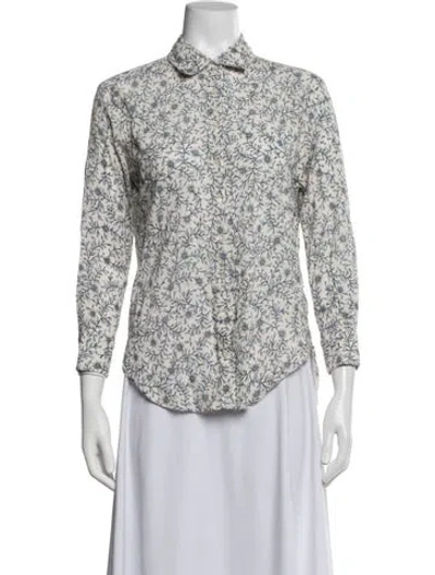 Pre-owned Xirena Floral Print Long Sleeve Blouse In White