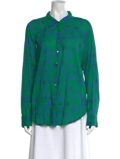Pre-owned Xirena Floral Print Long Sleeve Button-up Top In Green