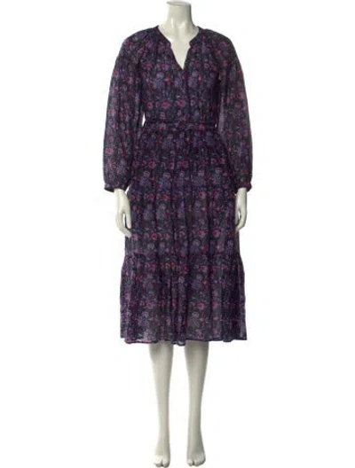 Pre-owned Xirena Floral Print Midi Length Dress In Black