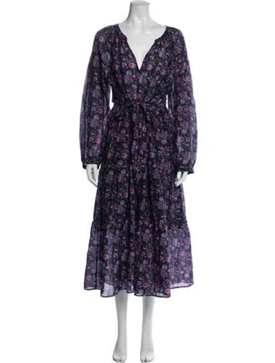 Pre-owned Xirena Floral Print Midi Length Dress In Black