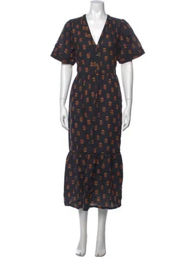 Pre-owned Xirena Floral Print Midi Length Dress In Blue