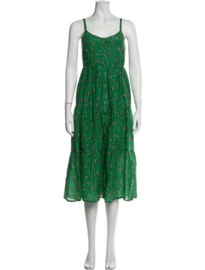 Pre-owned Xirena Floral Print Midi Length Dress In Green