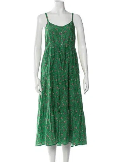 Pre-owned Xirena Floral Print Midi Length Dress In Green