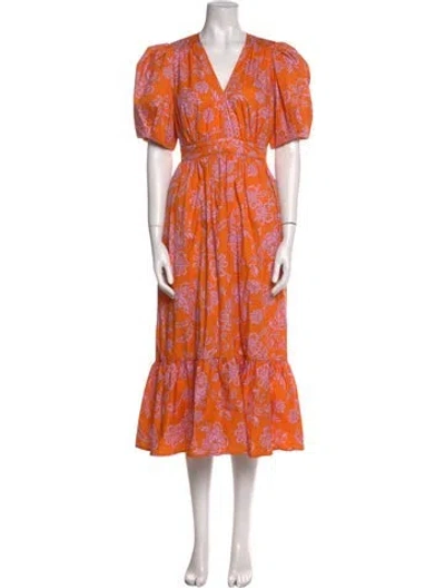 Pre-owned Xirena Floral Print Midi Length Dress In Orange