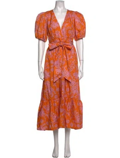 Pre-owned Xirena Floral Print Midi Length Dress In Orange/purple