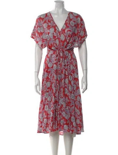Pre-owned Xirena Floral Print Midi Length Dress In Red