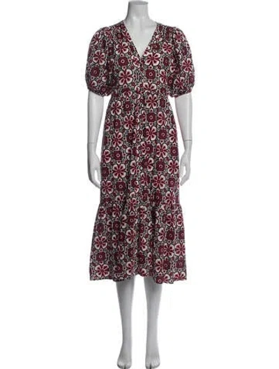 Pre-owned Xirena Floral Print Midi Length Dress In Red
