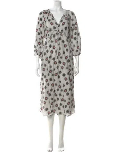 Pre-owned Xirena Floral Print Midi Length Dress In White