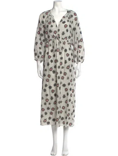 Pre-owned Xirena Floral Print Midi Length Dress In White