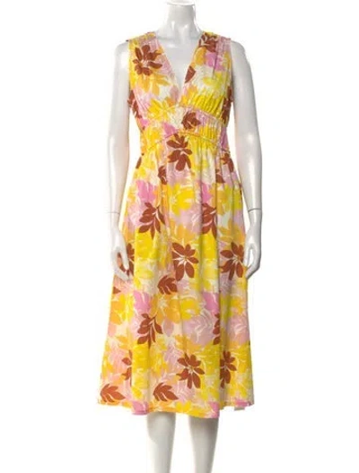 Pre-owned Xirena Floral Print Midi Length Dress In Yellow