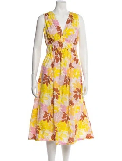 Pre-owned Xirena Floral Print Midi Length Dress In Yellow