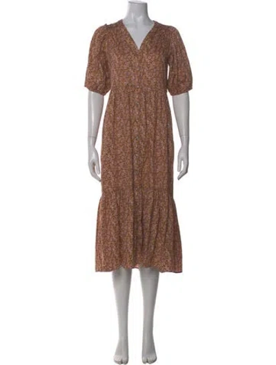 Pre-owned Xirena Floral Print Midi Length Dress In Yellow