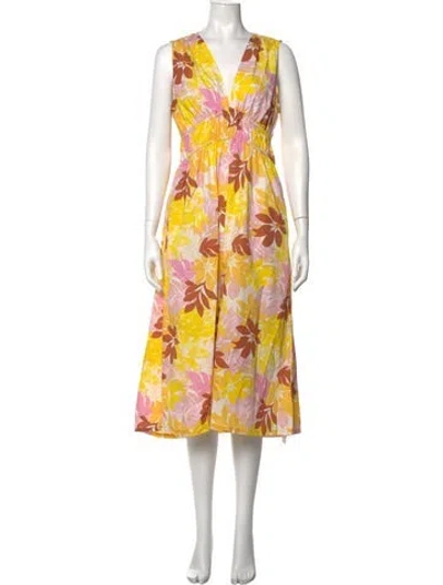 Pre-owned Xirena Floral Print Midi Length Dress In Yellow