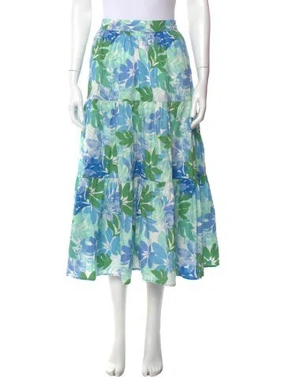 Pre-owned Xirena Floral Print Midi Length Skirt In Blue