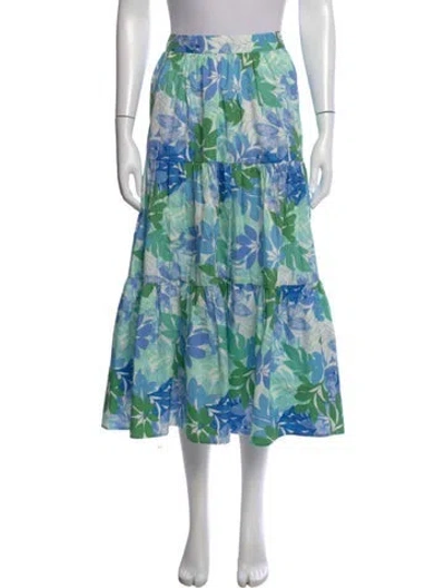 Pre-owned Xirena Floral Print Midi Length Skirt In Blue