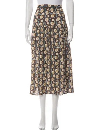 Pre-owned Xirena Floral Print Midi Length Skirt In Green