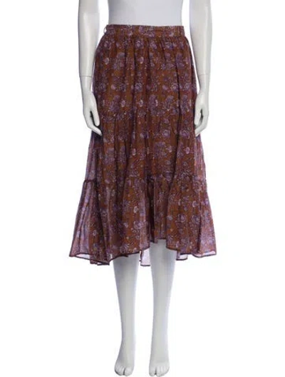Pre-owned Xirena Floral Print Midi Length Skirt W/ Tags In Brown