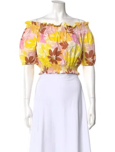 Pre-owned Xirena Floral Print Off-the-shoulder Top W/ Tags In Yellow