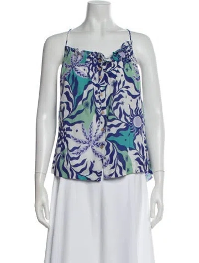 Pre-owned Xirena Floral Print Scoop Neck Blouse In Blue