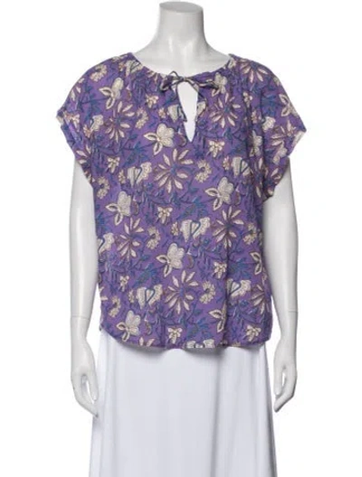 Pre-owned Xirena Floral Print Scoop Neck Blouse In Purple